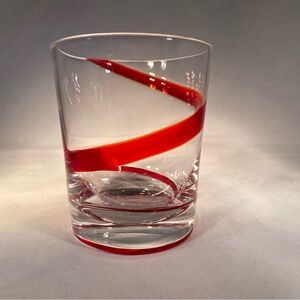 Pier One Imports Double Red Swirl Swirline Lowball Whiskey Glass Retired